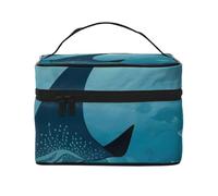 Trousse de maquillage portable avec impression raie manta et poisson pour femme - Trousse de maquillage de voyage avec pochette intérieure et poignée