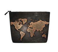 Trousse de maquillage portable avec imprimé carte du monde rouillé pour femme, trousse de toilette, organisateur de maquillage de voyage spacieux, Noir , Taille unique