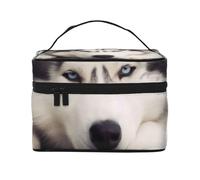 Trousse de maquillage portable avec imprimé chien Husky pour femme, trousse de maquillage de voyage avec pochette intérieure et poignée, Noir , Taille unique, Trousse de maquillage