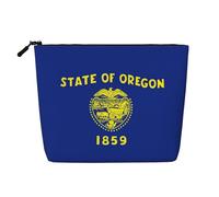 Trousse de maquillage portable avec imprimé drapeau de l'État de l'Oregon pour femme, trousse de toilette, organisateur de maquillage de voyage spacieux, Noir , Taille unique
