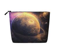 Trousse de maquillage portable avec imprimé paysage sur la plage, aspect lin, trousse de toilette de voyage pour cadeau de voyage et élégance quotidienne, Planète, One Size, Trousse de maquillage