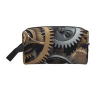 Trousse de maquillage portable avec imprimé vache laitière pour femmes et filles, grande capacité, trousse de maquillage de voyage avec poignée, Engrenages Steampunk., Taille unique, Trousse de