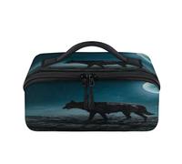 Trousse de maquillage portable avec loup de lune seule - Poche étanche - Trousse de toilette ouverte plate - Organiseur de voyage pour femme et homme