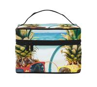 Trousse de maquillage portable avec motif bulles de bière pour homme et femme, grande ouverture, avec poignée, Beach Two Ananas Mer, Taille unique, Trousse de maquillage