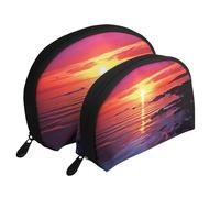 Trousse de maquillage portable avec motif chats aux yeux jaunes - Organiseur de maquillage de voyage avec fermeture éclair et compartiments intérieurs, Coucher de soleil calme sur, Taille unique