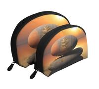 Trousse de maquillage portable avec motif chats aux yeux jaunes - Organiseur de maquillage de voyage avec fermeture éclair et compartiments intérieurs, Pierre zen paysage lever du soleil, Taille