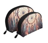Trousse de maquillage portable avec motif chats aux yeux jaunes - Organiseur de maquillage de voyage avec fermeture éclair et compartiments intérieurs, Attrape-rêves indien., Taille unique