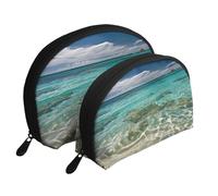 Trousse de maquillage portable avec motif chats aux yeux jaunes - Organiseur de maquillage de voyage avec fermeture éclair et compartiments intérieurs, Mer d'été., Taille unique