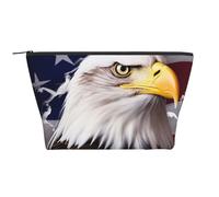 Trousse de maquillage portable avec motif cochon volant - Grande capacité - Poche zippée - Étanche - Pour homme et femme, Drapeau américain aigle à tête blanche, Taille unique, Organiseur de sac
