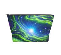 Trousse de maquillage portable avec motif cochon volant - Grande capacité - Poche zippée - Étanche - Pour homme et femme, Vert Bleu Violet Galaxie, Taille unique, Organiseur de sac