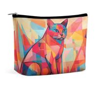 Trousse de maquillage portable avec motif de chat moderne du milieu du siècle, trousse de toilette, trousse de maquillage, grande capacité, pochette à fermeture éclair, trousse de toilette de voyage p