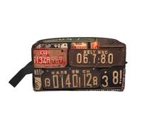 Trousse de maquillage portable avec motif de patte pour femme et fille - Grande capacité - Trousse de maquillage de voyage avec poignée, Ancienne plaque d'immatriculation, Taille unique, Trousse de