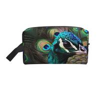 Trousse de maquillage portable avec motif paon frais pour femmes et filles, grande capacité, trousse de maquillage de voyage avec poignée, blanc, Taille unique, Trousse de maquillage