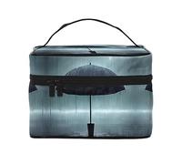 Trousse de maquillage portable avec parapluie noir sous la pluie (22,9 x 16,5 x 15,7 cm), grande trousse de maquillage pour femme, sac de rangement pour filles, noir, taille unique