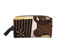 Trousse de maquillage portable avec poignée pour femme et fille - Grande capacité - Motif rose rouge, Équipement pour popcorn et film, Taille unique, Trousse de maquillage