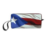 Trousse de maquillage portable avec poignée pour femme et fille Motif pois rouges et blancs, Drapeau de Porto Rico., Taille unique, Trousse de maquillage