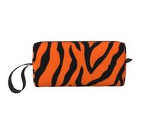 Trousse de maquillage portable avec poignée pour femme et fille Motif rayures de tigre abstrait, blanc, Taille unique, Trousse de maquillage
