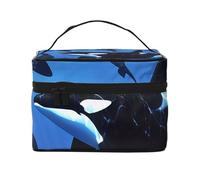 Trousse de maquillage portable avec poignée pour homme et femme, grande ouverture, avec imprimé papillon violet, Baleines à nager, Taille unique, Trousse de maquillage
