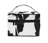 Trousse de maquillage portable avec poignée pour homme et femme Motif roses Noir/blanc/rouge Grande ouverture, Motif vache noire et blanche, Taille unique, Trousse de maquillage