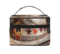 Trousse de maquillage portable avec poignée pour homme et femme Motif roses Noir/blanc/rouge Grande ouverture, American West Rodeo Chapeau, Taille unique, Trousse de maquillage