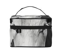 Trousse de maquillage portable avec poignée pour homme et femme Motif roses Noir/blanc/rouge Grande ouverture, Vache noire et blanche, Taille unique, Trousse de maquillage