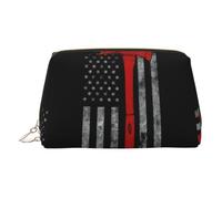 Trousse de maquillage portable avec séparateur et motif hache de pompier avec drapeau rouge, doré, One Size