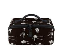Trousse de maquillage portable avec squelettes dansants - Pochette étanche ouverte et plate - Pour homme et femme