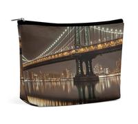 Trousse de maquillage portable de grande capacité pour voyage, sac de rangement New York Manhattan Bridge Night imprimé pour femmes et filles, New York Manhattan Bridge Night, Taille unique