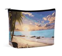 Trousse de maquillage portable de grande capacité pour voyage, sac de rangement New York Manhattan Bridge Night imprimé pour femmes et filles, Plage romantique., Taille unique