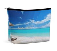 Trousse de maquillage portable de grande capacité, sac de rangement de voyage, divers types d'appâts de pêche, trousse de toilette imprimée adaptée pour les femmes et les filles, Plage Blanche