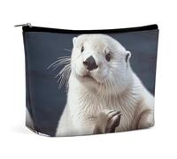 Trousse de maquillage portable de grande capacité, sac de rangement de voyage, divers types d'appâts de pêche, trousse de toilette imprimée adaptée pour les femmes et les filles, Loutre blanche
