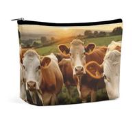 Trousse de maquillage portable de grande capacité - Sac de rangement de voyage - Feuilles vertes sur mur noir - Trousse de toilette imprimée pour femmes et filles, Vaches d'animaux, Taille unique
