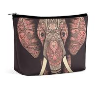 Trousse de maquillage portable de grande capacité - Sac de rangement de voyage - Feuilles vertes sur mur noir - Trousse de toilette imprimée pour femmes et filles, éléphant en forme de cœur, Taille
