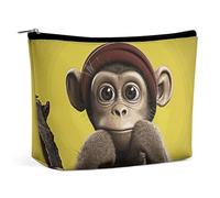 Trousse de maquillage portable de grande capacité - Sac de rangement de voyage - Motif chat sur couverture - Pour femme et fille, Singe curieux, Taille unique