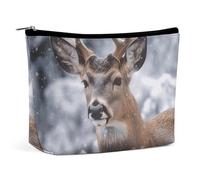 Trousse de maquillage portable de grande capacité - Sac de rangement de voyage - Motif chat sur couverture - Pour femme et fille, Cerf dans la neige., Taille unique