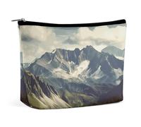 Trousse de maquillage portable de grande capacité - Sac de rangement de voyage - Motif feuilles d'érable au soleil - Pour femme et fille, Paysage montagneux, Taille unique