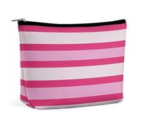 Trousse de maquillage portable de grande capacité - Sac de rangement de voyage - Motif roses rouges - Convient pour les femmes et les filles, Rayures rouges rosées, Taille unique