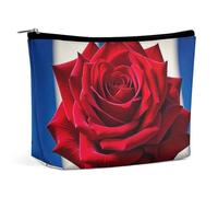 Trousse de maquillage portable de grande capacité - Sac de rangement de voyage - Motif roses rouges - Convient pour les femmes et les filles, Roses rouges., Taille unique