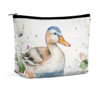 Trousse de maquillage portable de grande capacité, sac de rangement de voyage, sac de rangement avec deux grenouilles, trousse de toilette imprimée adaptée pour les femmes et les filles, Canard