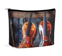 Trousse de maquillage portable de grande capacité, sac de rangement de voyage, sac de rangement avec deux grenouilles, trousse de toilette imprimée adaptée pour les femmes et les filles, Violon et