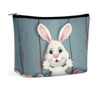 Trousse de maquillage portable de grande capacité, sac de rangement de voyage, sac de rangement, motif œufs de Pâques, queue de lapin, trousse de toilette imprimée adaptée pour les femmes et les