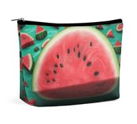 Trousse de maquillage portable de grande capacité - Sac de rangement de voyage - Sac de toilette imprimé chien - Convient pour les femmes et les filles, Pastèque de rêve, Taille unique