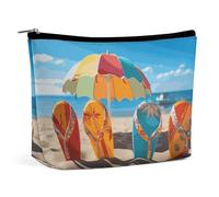 Trousse de maquillage portable de grande capacité - Sac de rangement de voyage - Tongs colorées - Motif balle de plage - Convient pour les femmes et les filles, Tongs de plage colorées, Taille unique
