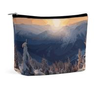 Trousse de maquillage portable de grande capacité - Sac de rangement pour planche à roulettes - Trousse de toilette imprimée pour femmes et filles, Coucher de soleil et montagnes d'hiver, Taille