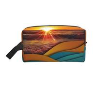 Trousse de maquillage portable de voyage avec coucher de soleil et vagues de mer - Grande capacité - Organiseur de sac à main pour femme, blanc, Taille unique, Trousse de maquillage