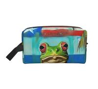 Trousse de maquillage portable de voyage avec drapeau de Porto Rico, grenouille, palmiers, grande capacité, trousse de toilette, organisateur de sac à main pour femme, blanc, Taille unique, Trousse de