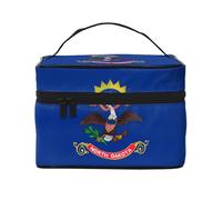 Trousse de maquillage portable de voyage avec drapeau du Dakota du Nord (22,9 x 16,5 x 15,7 cm), grande trousse de maquillage pour femmes, sac de rangement pour filles