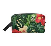 Trousse de maquillage portable de voyage avec feuilles de végétation et fleurs d'hibiscus - Grande capacité - Organiseur de sac à main pour femme, blanc, Taille unique, Trousse de maquillage
