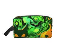 Trousse de maquillage portable de voyage avec imprimé fantôme vert horreur Halloween Grande capacité Trousse de toilette Organiseur de sac à main pour femme, blanc, Taille unique, Trousse de