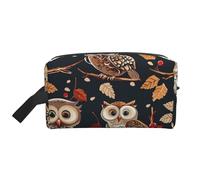 Trousse de maquillage portable de voyage avec motif hiboux sur une branche d'arbre - Grande capacité - Trousse de toilette pour femme, blanc, Taille unique, Trousse de maquillage